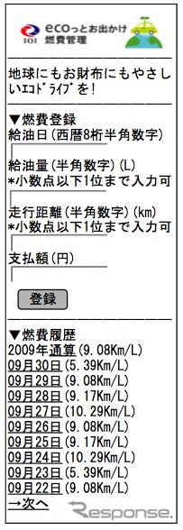 ecoっとお出かけ燃費管理 画面イメージ