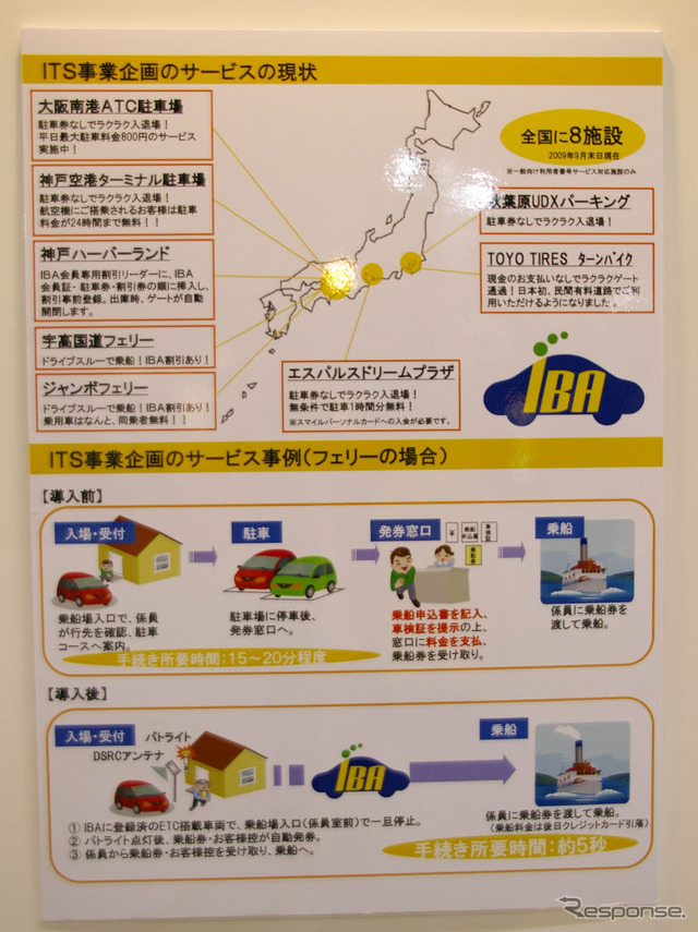 パーク24ブースでは、ETC車載器を利用した民間クレジット決済サービス「IBAサービス」を紹介