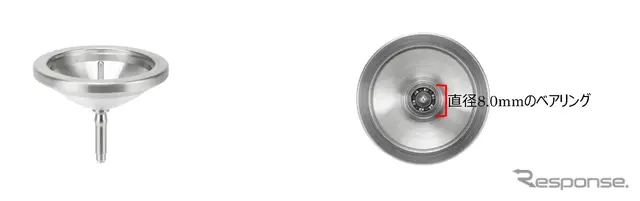 左：本製品、　右：本製品に搭載されたISC製の精密ベアリング（外径8.0mm）