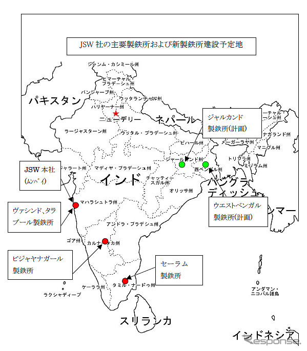 主要製鉄所および新製鉄所建設予定地