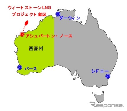 豪州ウィートストンLNGプロジェクト位置図