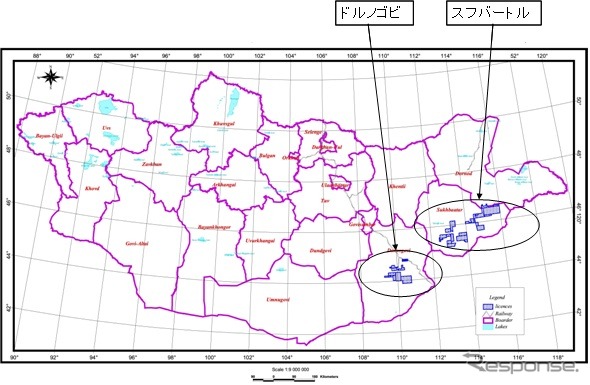 モンゴル ドルノゴビ県、スフバートル県 位置図
