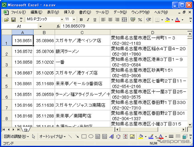 出力したファイルをクリックするとエクセルが起動して内容が表示される。なお、ファイル名は日本語になるが、必ず半角英数字にリネームしておくこと。