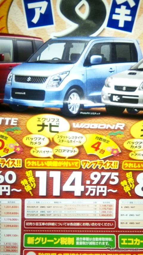 ●ワゴンRエクリプスナビ ●秋田スズキ、秋田営業所018-823-4211 ●カー秋田018-824-2110大館営業所0186-43-1650能代営業所0185-52-6306大曲営業所0187-66-1421他2店 ●1/7〜1/11 ●りんりん