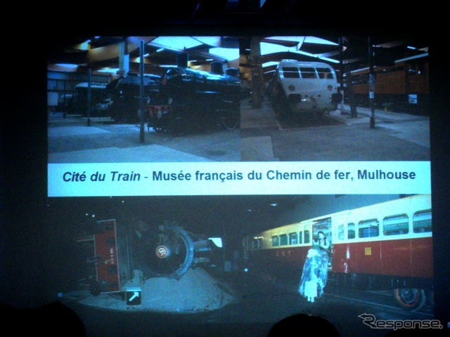 仏ミュールーズの鉄道博物館。右上のガソリン気動車はエットーレ・ブガッティが開発した