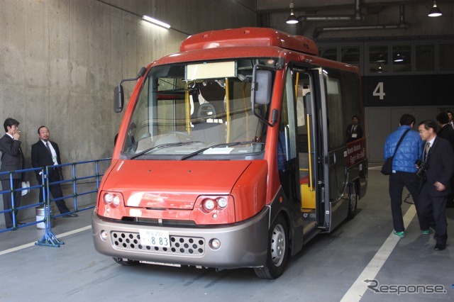 早大電動バス。日野ポンチョをベースに開発。短距離走行、短時間充電をコンセプトに低コストをめざす。埼玉、千葉、奈良などで走行実績あり