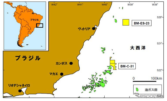 ブラジル海上BM-C-31鉱区及び海上BM-ES-23鉱区位置図