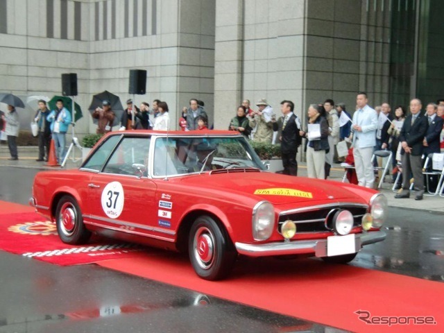 都庁をスタートするメルセデスベンツ300SLS