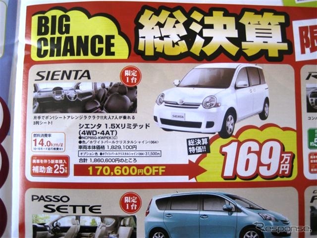 ●シエンタ1.5Xリミテッド（4WD・4AT） ●トヨタカローラ釧路 ●本店0154-23-2435、星が浦店、他4店 ●3/20〜3/22 ●ひなごろ