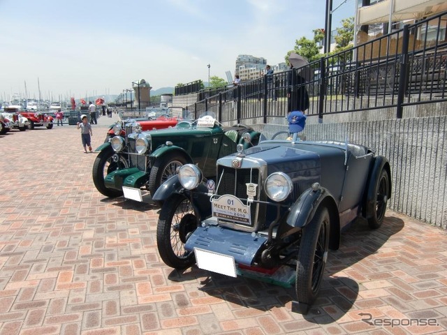 今回参加した中で最も古い一台、1930年式のMG M-type Midget(手前)、奥は福岡から参加のMG J2