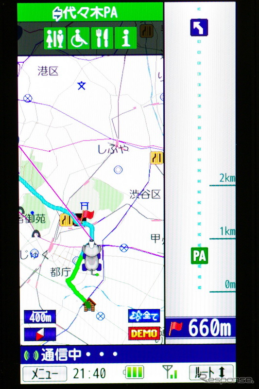 高速道路モードではSA/PAの施設情報もアイコンで表示される