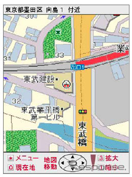 iMapFan地図ナビ交通 地図画面。スクロールのキー操作方法もわかりやすく表示される