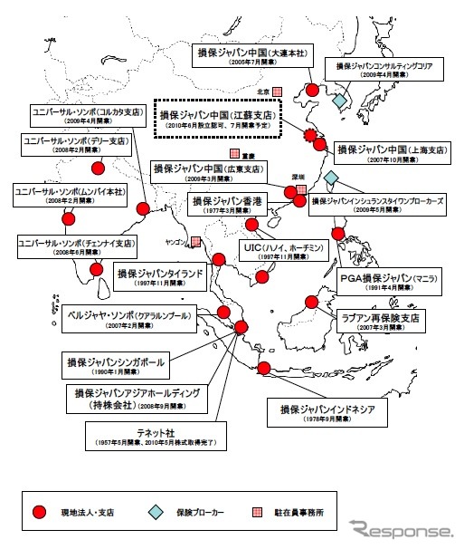 アジア地域での主要拠点図
