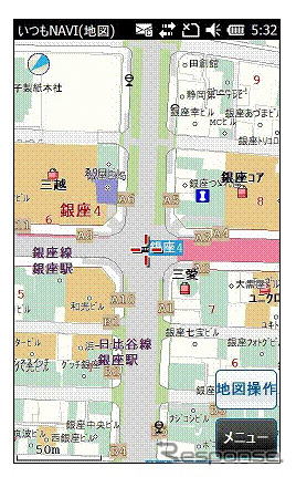いつもNAVIの新機能、電子コンパスは端末の向きに合わせて地図を自動回転させる