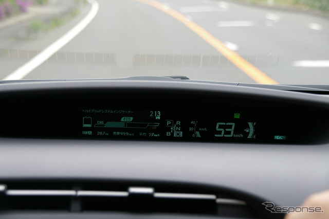 パワーゲージを中央以下に抑えようとしたが、上り坂では減速してしまい燃費効率が悪く結果的には失敗。