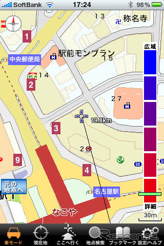 地図を拡大すると地下鉄の出口まで表示される。