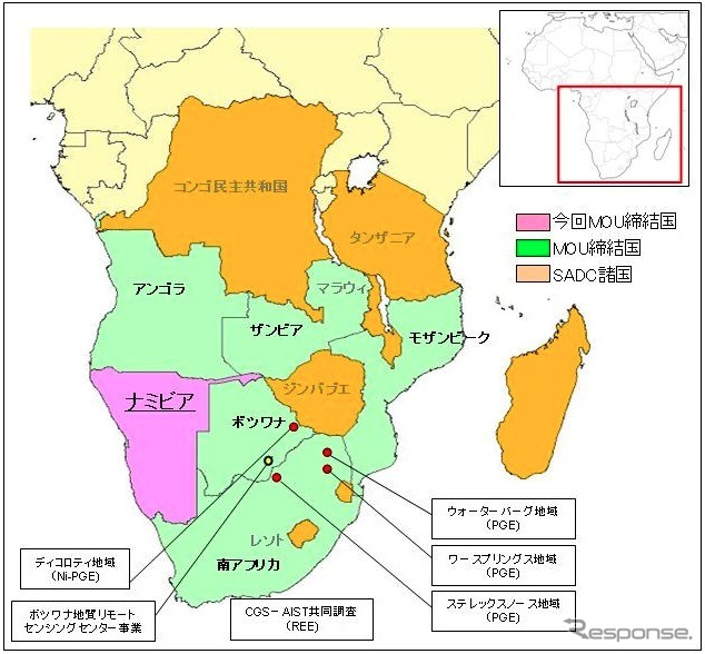 MOU:覚書締結国(すべてSADC)、SADC:南部アフリカ開発共同体