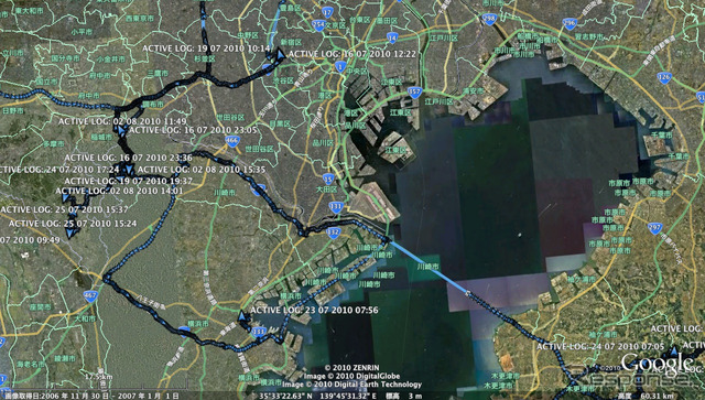 nuviで生成されるGPSログ(GPXファイル)をGoogle earthにドラッグ&ドロップで表示