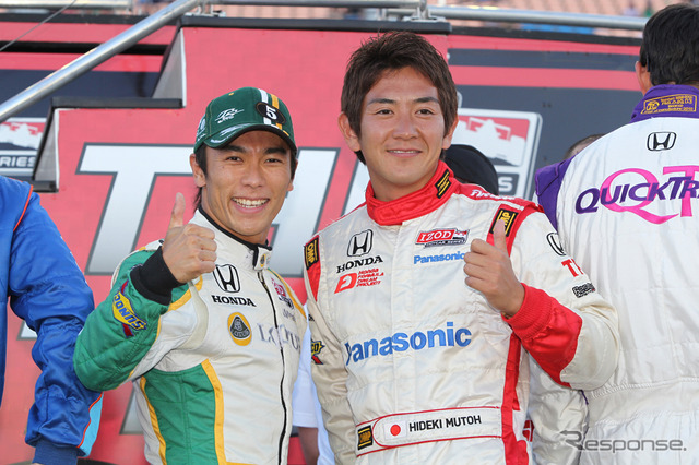 IRL第14戦シカゴランド 佐藤選手と武藤選手のツーショット。日本戦での活躍に期待がかかる
