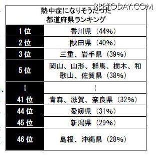 この夏、熱中症になった人が一番多かった県は？ 熱中症になりそうだった都道府県ランキング