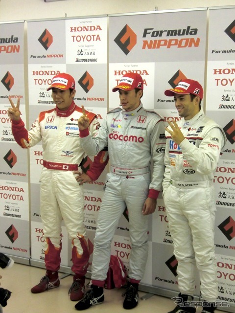 予選のトップ3が、現在ポイント上位。向かって左から小暮(31点)、デュバル(28点)、オリベイラ(28点)