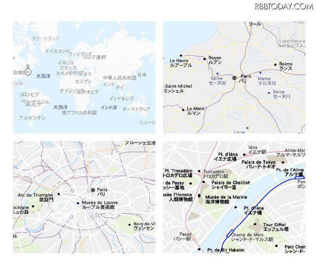全世界の地図データの表示一例 全世界の地図データの表示一例