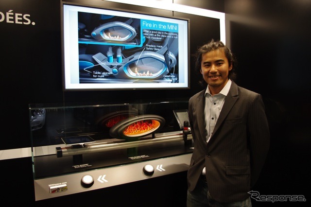 MINIデザインコンペ最優秀賞の中村さんと作品の『Fire in the MINI』。MINIで実物大模型化