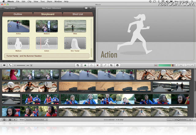 iMovie’11の「予告編」機能におけるストーリーボード iMovie’11の「予告編」機能におけるストーリーボード