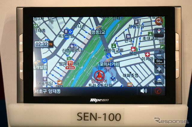 韓国内で130万台の大ヒットを記録したETC一体型PND『EN（SEN-100）』。市販価格で30万ウォン（約2万4000円程度）とETCを別に買う必要がない値頃感が受けているという