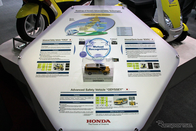 ASV4の解説パネル。中央には2台+αの「α」となるオデッセイの模型を展示。会場スペースの都合もあってこの形になったという