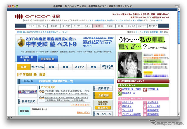 2011年度オリコン顧客満足度（CS）ランキング　中学受験 塾