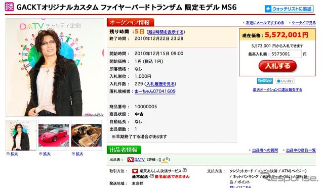 GACKTオリジナルカスタム ファイヤーバード トランザム 限定モデル MS6