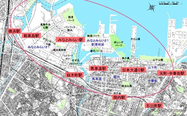 横浜都心部コミュニティサイクル社会実験実施区域