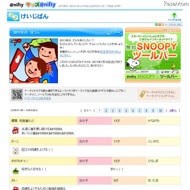 勉強も恋愛も嵐も…子どもの想いが浮き彫りになった2011年の抱負 キッズ@nifty「けいじばん」