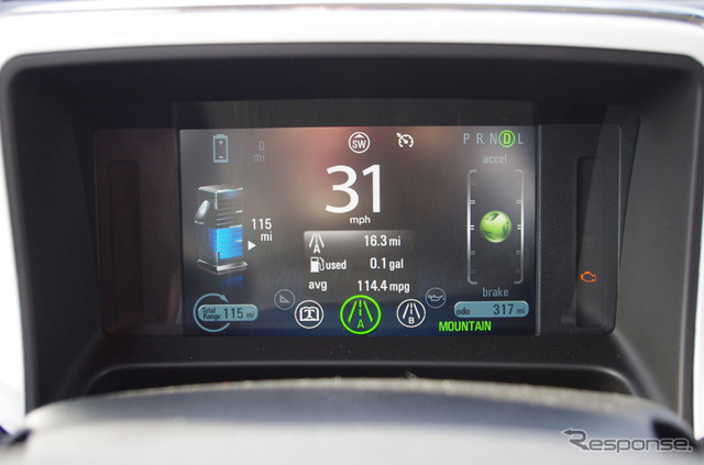 平均燃費は114.4mpg(48.6km/リットル)を表示