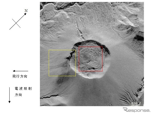 霧島新燃岳噴煙下レーダ画像。2月22日、2km×2km。（c）NICT