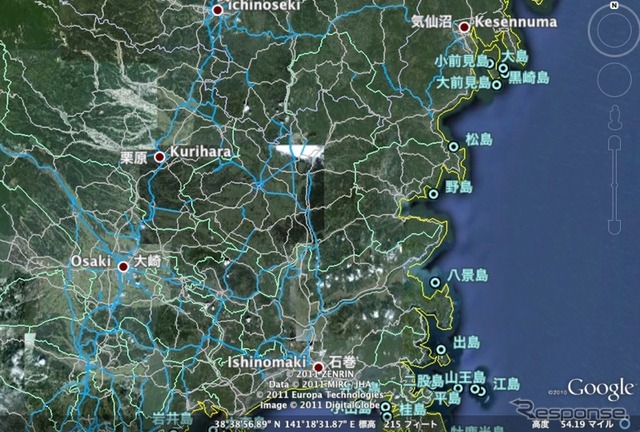 インターナビの通行実績情報を、通行可能な道路の参考情報としてGoogleEarth上に公開