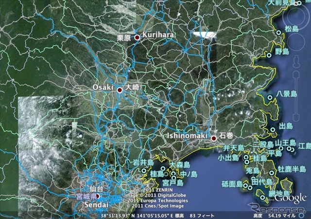 インターナビの通行実績情報を、通行可能な道路の参考情報としてGoogleEarth上に公開