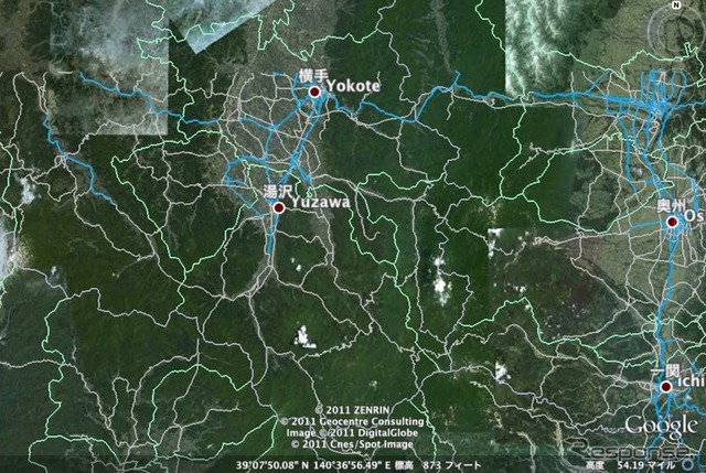 インターナビの通行実績情報を、通行可能な道路の参考情報としてGoogleEarth上に公開