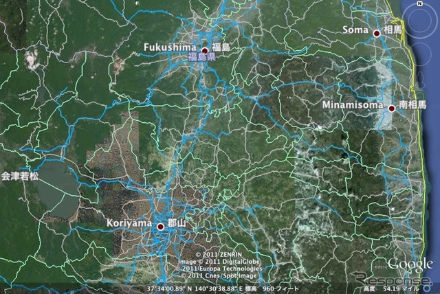 インターナビの通行実績情報を、通行可能な道路の参考情報としてGoogleEarth上に公開