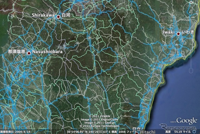 インターナビの通行実績情報を、通行可能な道路の参考情報としてGoogleEarth上に公開