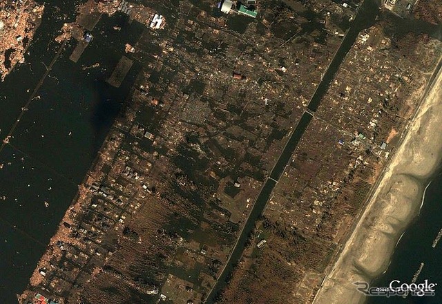 Google、被災地の衛星写真を公開