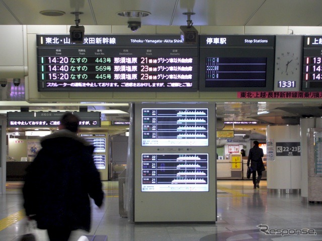 東北新幹線乗り場。地震直後と異なり、混雑は全くない（23日昼過ぎ）