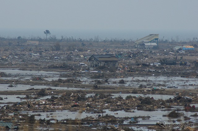 東日本大震災 津波で壊滅的な被害を受けた海沿いの街(宮城県山元町付近)