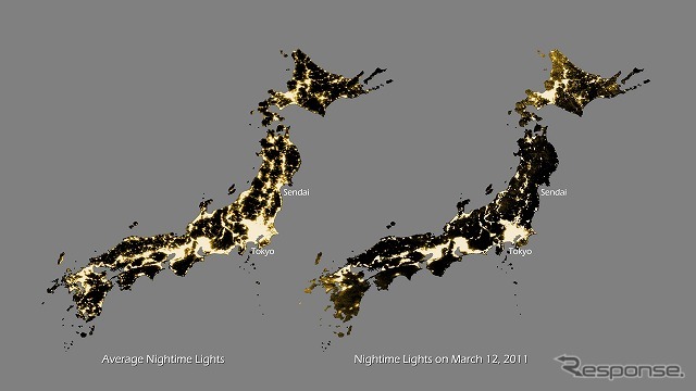 が宇宙から撮影した夜間の日本列島