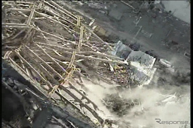3号原子炉建屋を拡大したところ(動画キャプチャ。10日、撮影・提供=東京電力)