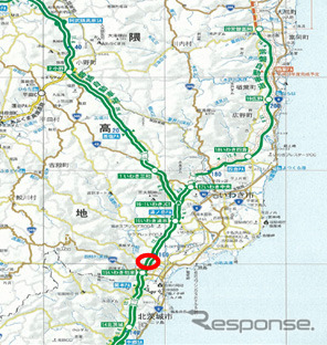 常磐道、いわき勿来IC~いわき湯本ICの区間で発生した崩落現場(撮影:東日本高速道路)