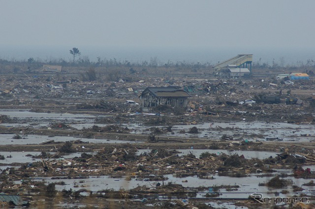 東日本大震災 津波で壊滅的な被害を受けた海沿いの街（宮城県山元町付近）