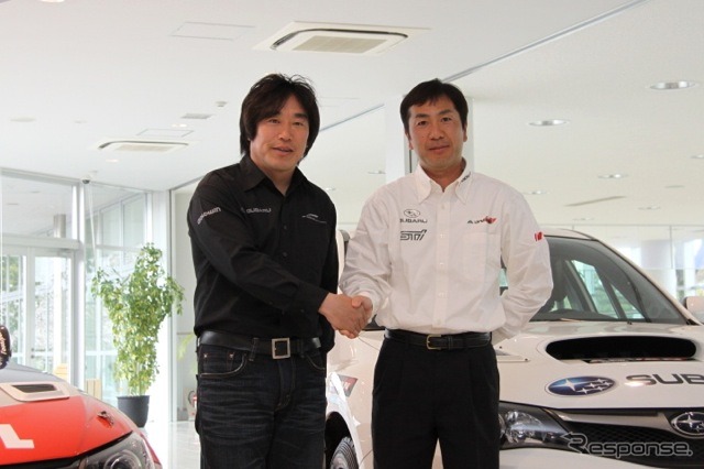 IRCにインプレッサR4で参戦する新井敏弘選手と奴田原選手（4月20日）