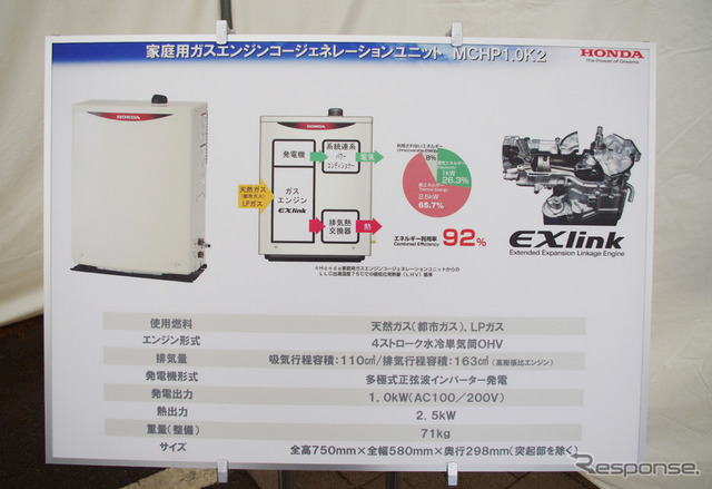 ホンダ、コージェネエンジンに世界唯一の機構式アトキンソン